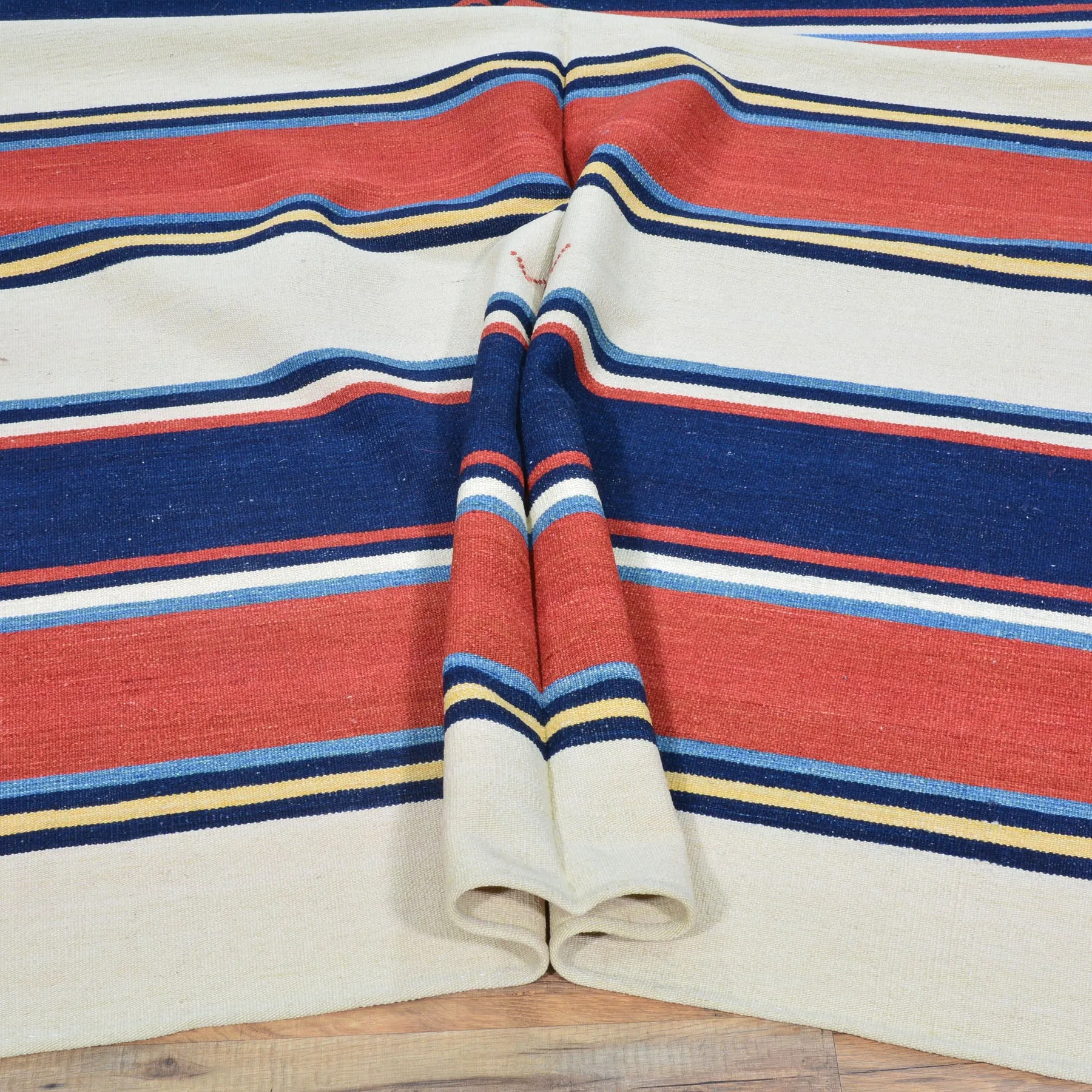 Hand-Woven Reversible Striped Design Kilim Wool Handmade Rug (Size 9.4 X 12.2) Cwral-10176