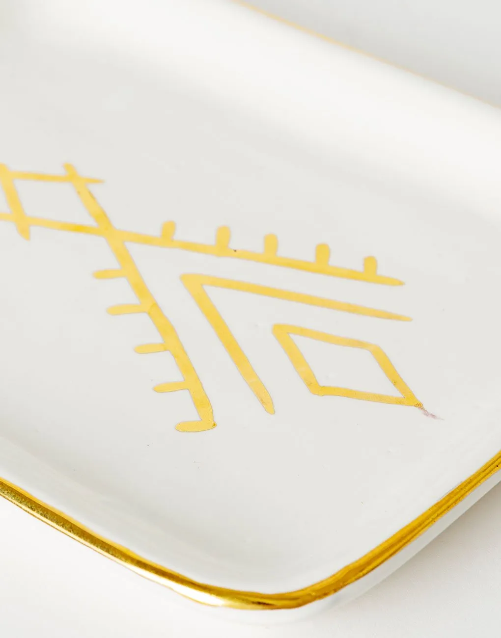 Handmade Moroccan Ceramic Tray in Gold Berber Pattern