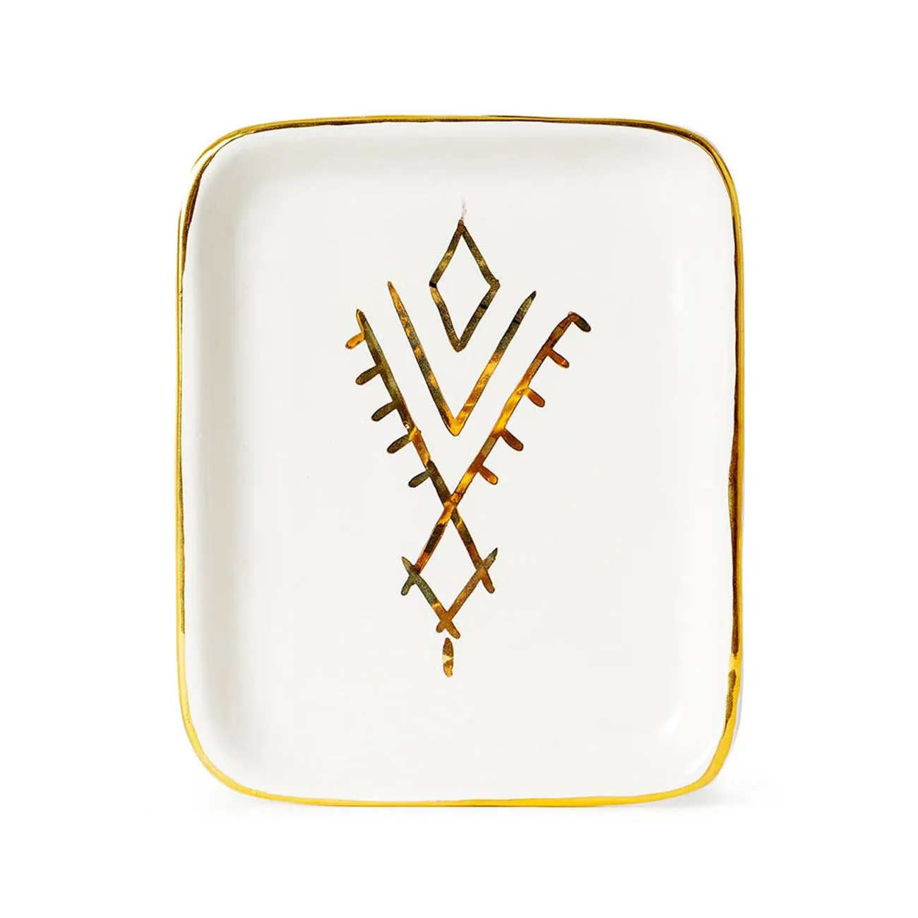 Handmade Moroccan Ceramic Tray in Gold Berber Pattern