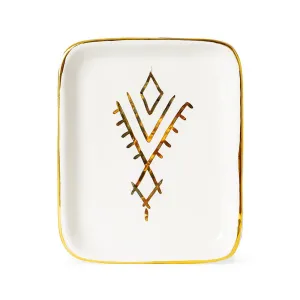 Handmade Moroccan Ceramic Tray in Gold Berber Pattern