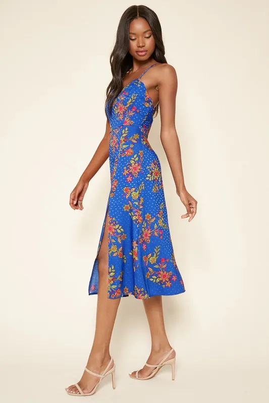 Harlow Floral Satin Midi Dress