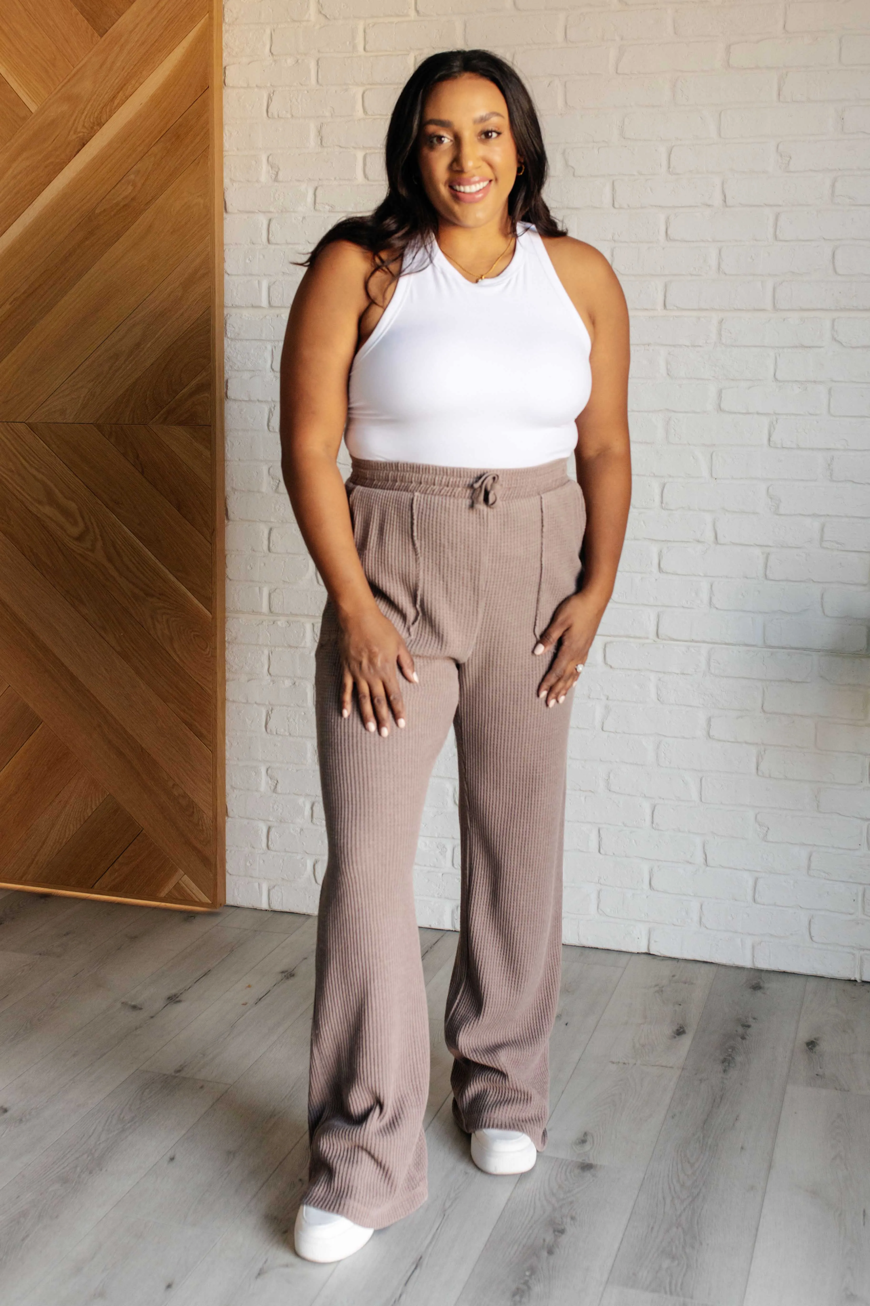 Hazel Blues® |  Set Process Mineral Wash Waffle Knit Pants in Brown