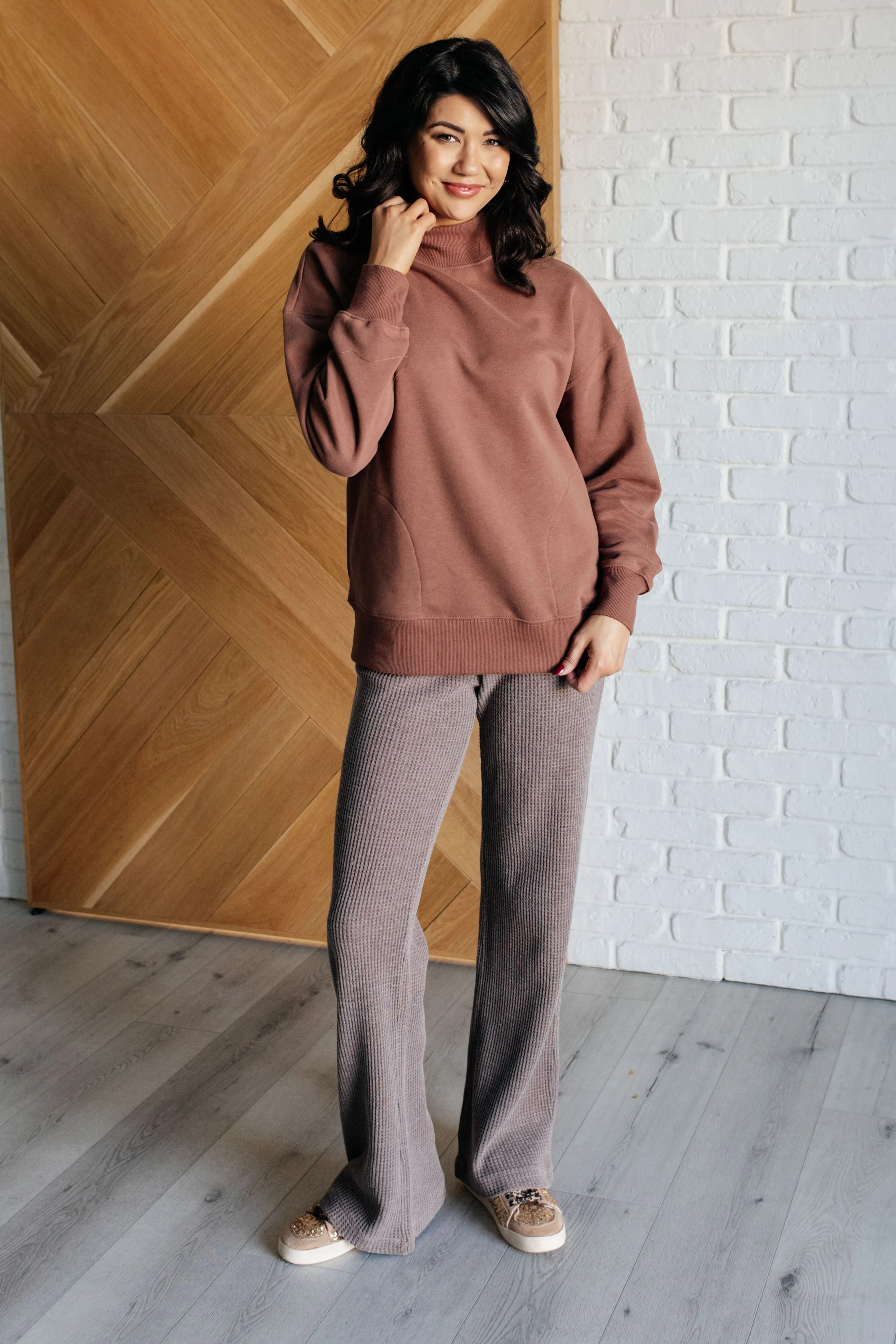 Hazel Blues® |  Set Process Mineral Wash Waffle Knit Pants in Brown