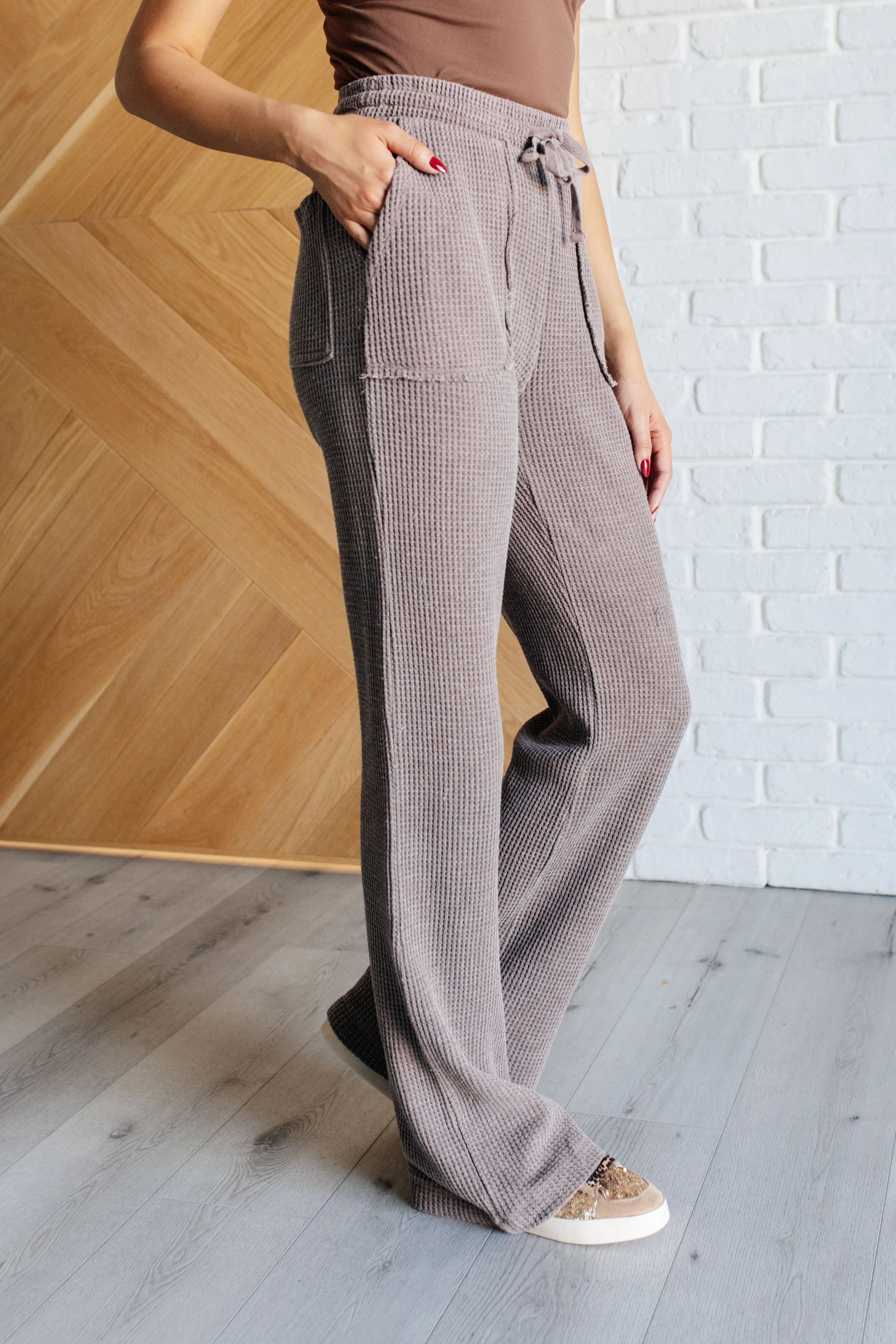Hazel Blues® |  Set Process Mineral Wash Waffle Knit Pants in Brown