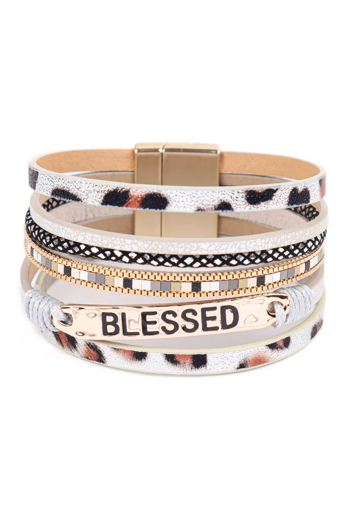 HDB3467 - BLESSED LEOPARD PRINT LEATHER MAGNETIC LOCK BRACELET