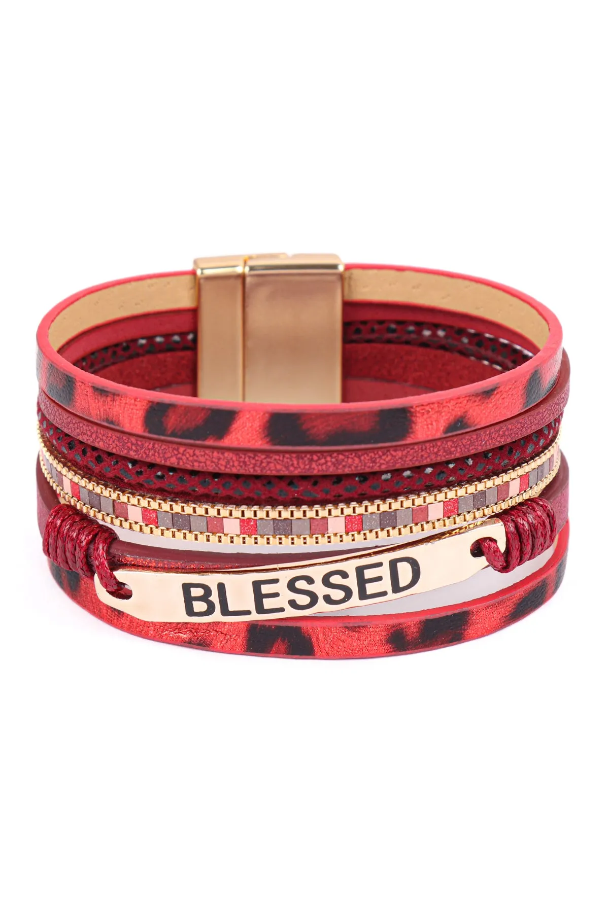 HDB3467 - BLESSED LEOPARD PRINT LEATHER MAGNETIC LOCK BRACELET