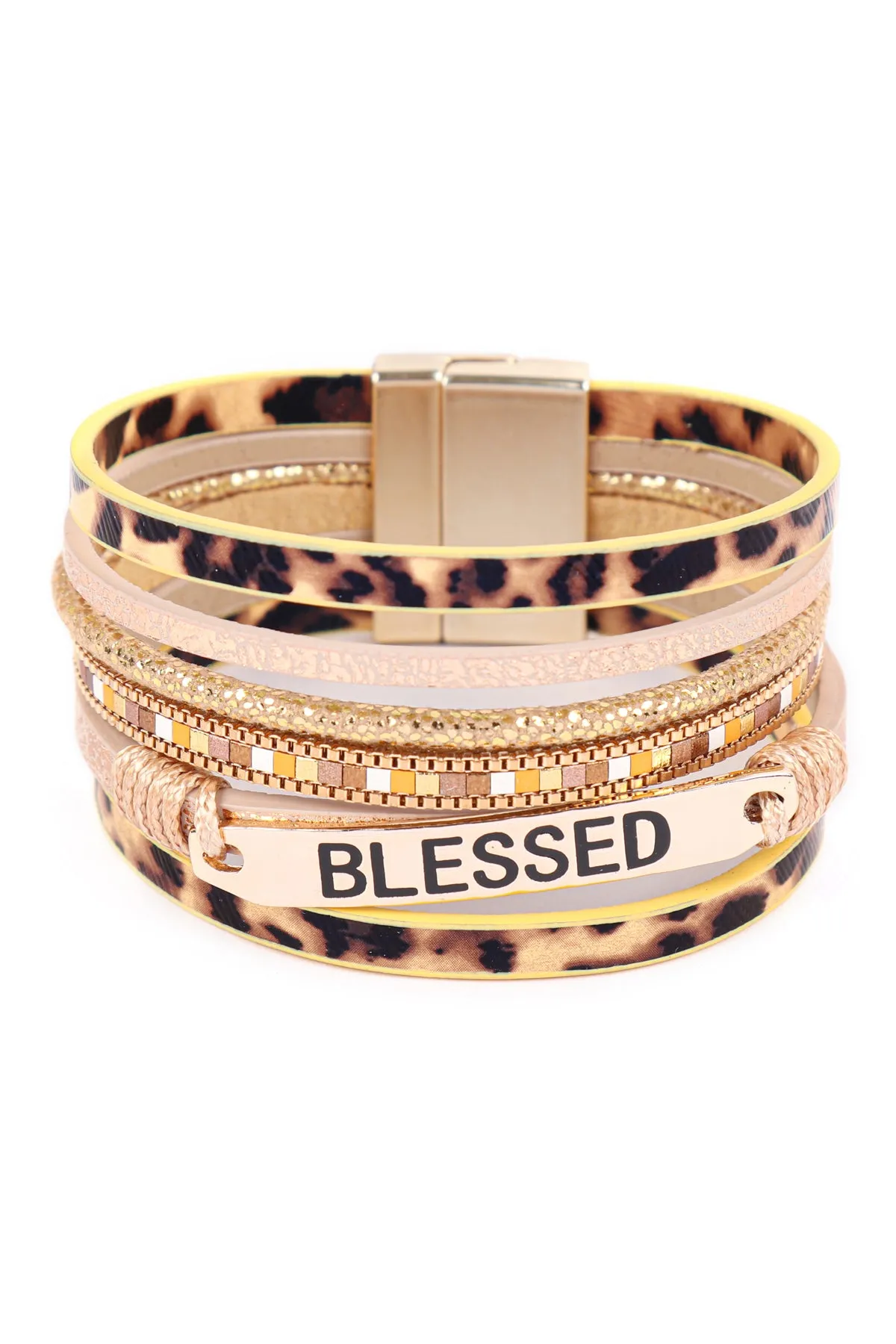 HDB3467 - BLESSED LEOPARD PRINT LEATHER MAGNETIC LOCK BRACELET