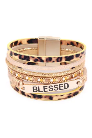 HDB3467 - BLESSED LEOPARD PRINT LEATHER MAGNETIC LOCK BRACELET