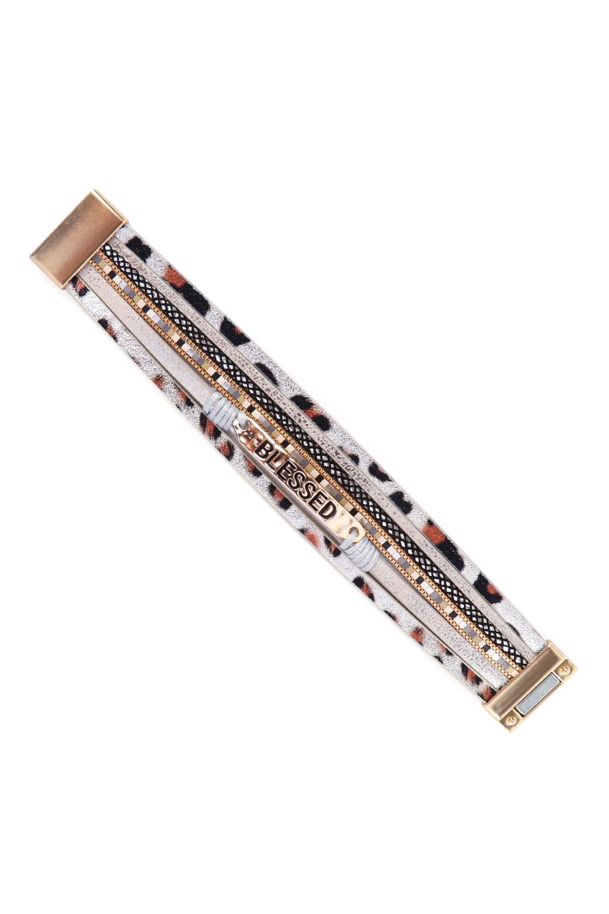 HDB3467 - BLESSED LEOPARD PRINT LEATHER MAGNETIC LOCK BRACELET