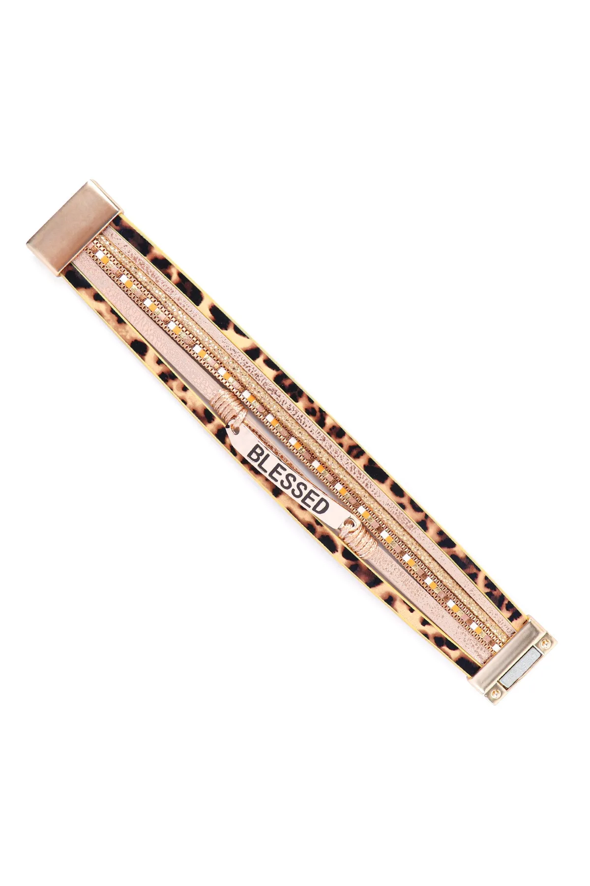 HDB3467 - BLESSED LEOPARD PRINT LEATHER MAGNETIC LOCK BRACELET