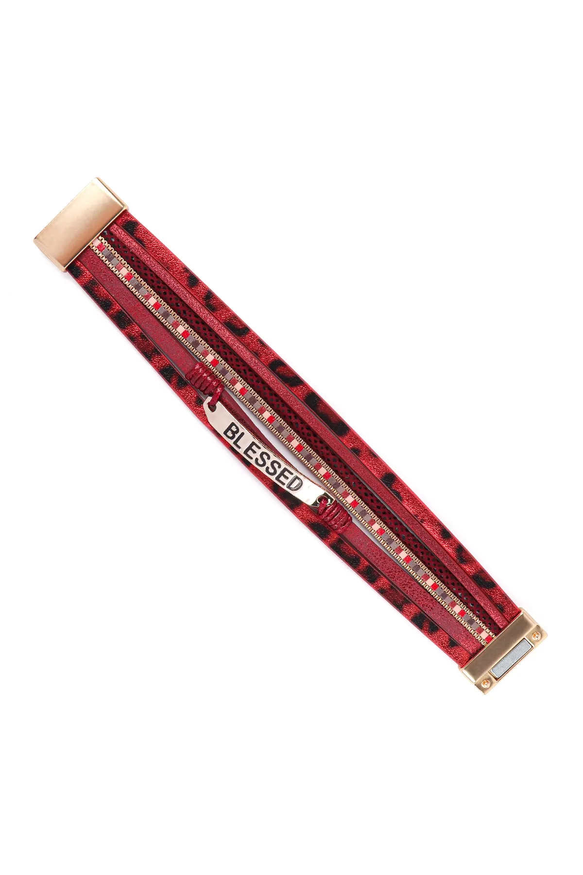 HDB3467 - BLESSED LEOPARD PRINT LEATHER MAGNETIC LOCK BRACELET