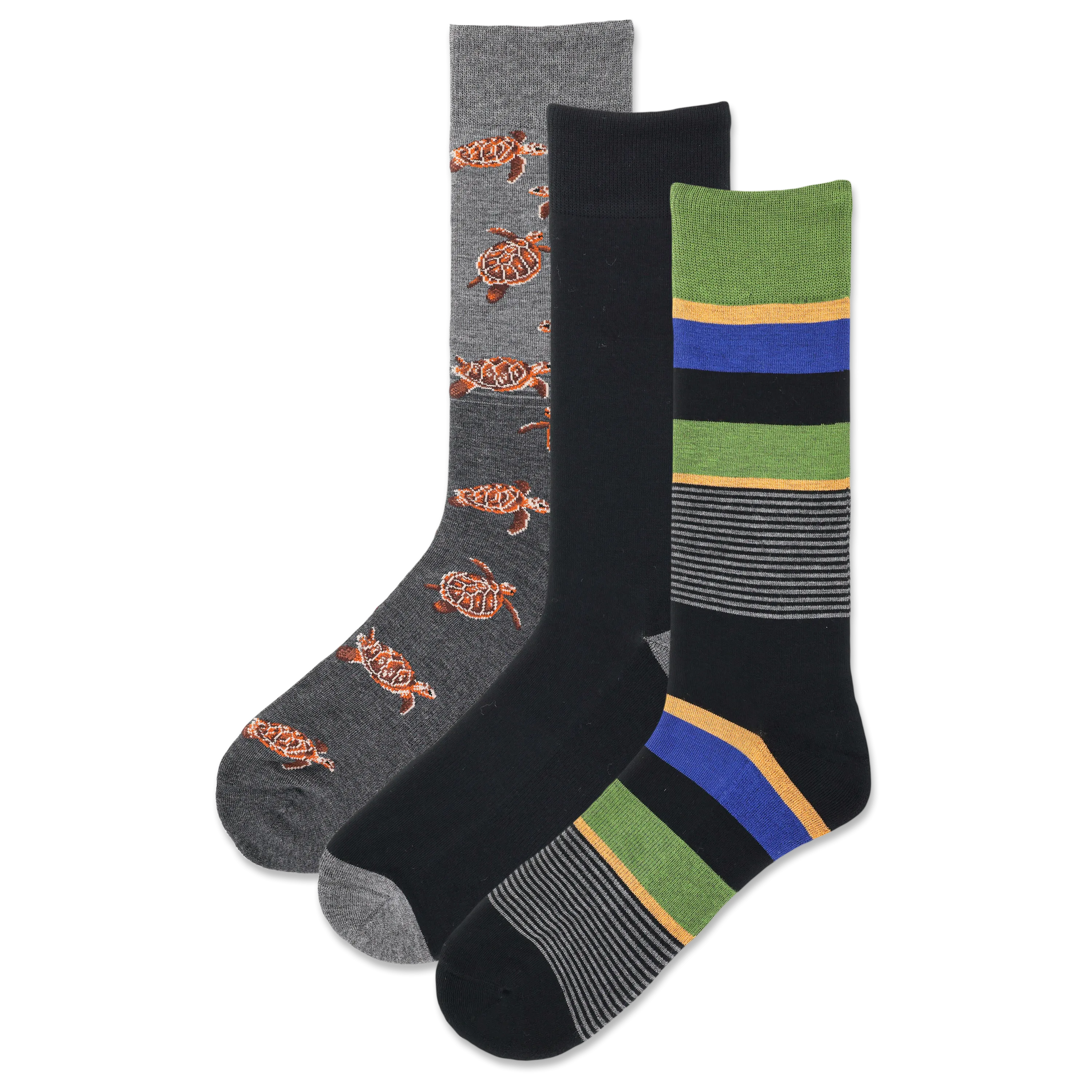HOTSOX Men's Turtles Half-Cushion Crew Sock 3 Pair Pack