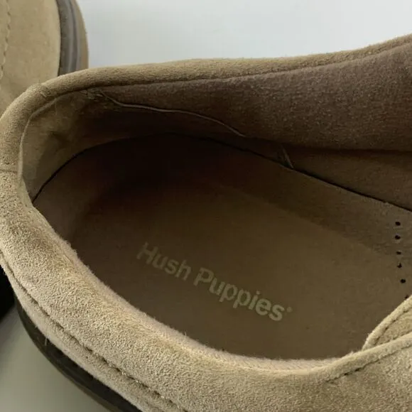 Hush Puppies Taupe Suede Moc Toe Oxford Lace Up Cushioned Comfort Mens Size 12