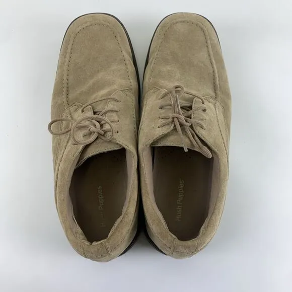 Hush Puppies Taupe Suede Moc Toe Oxford Lace Up Cushioned Comfort Mens Size 12