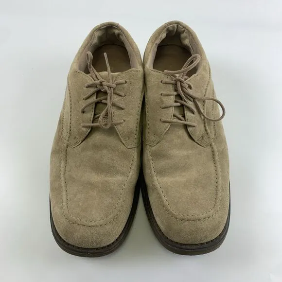 Hush Puppies Taupe Suede Moc Toe Oxford Lace Up Cushioned Comfort Mens Size 12