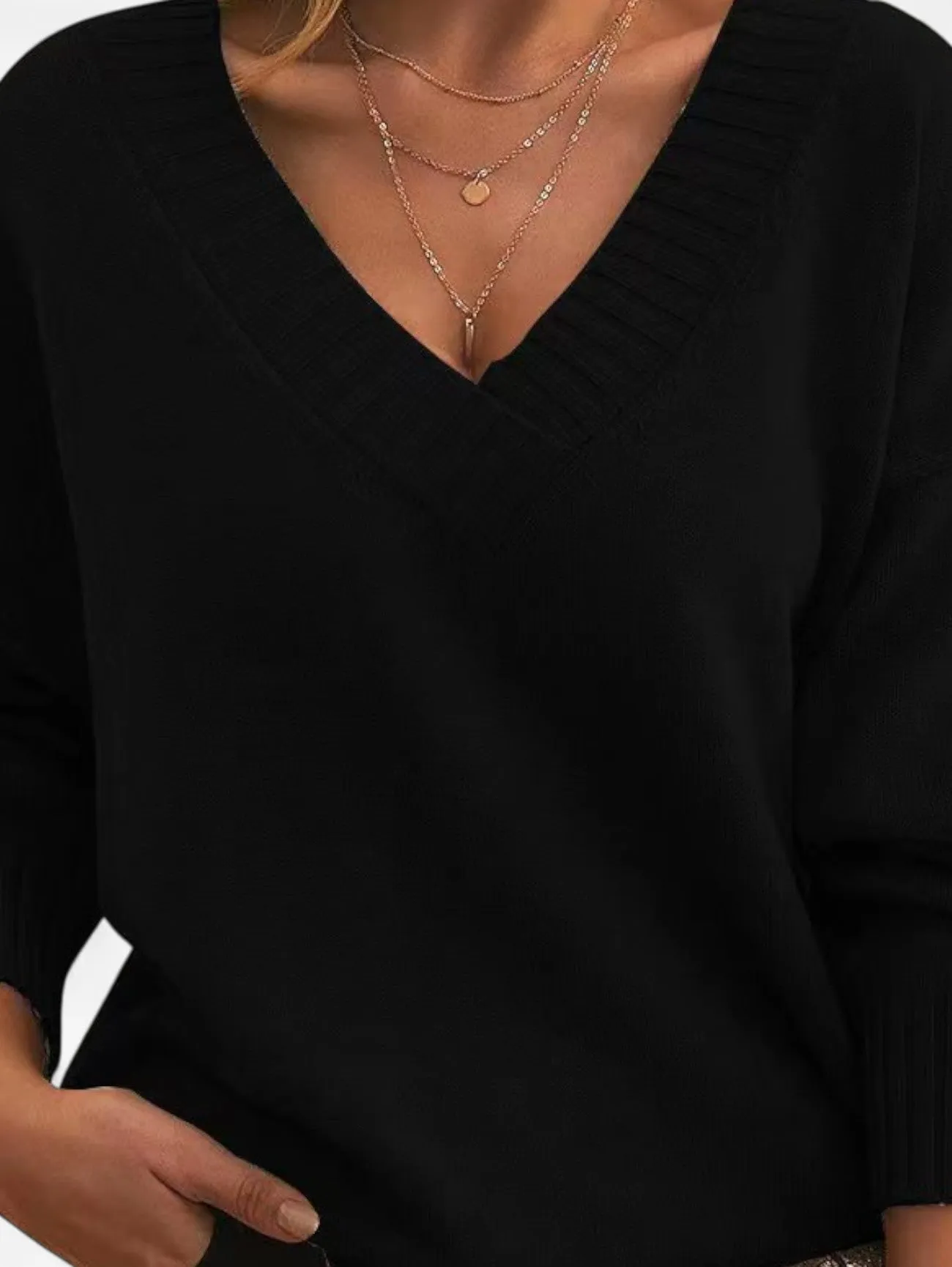Jada | Women’s V Neck Long Sleeve Knit Sweater Pullover