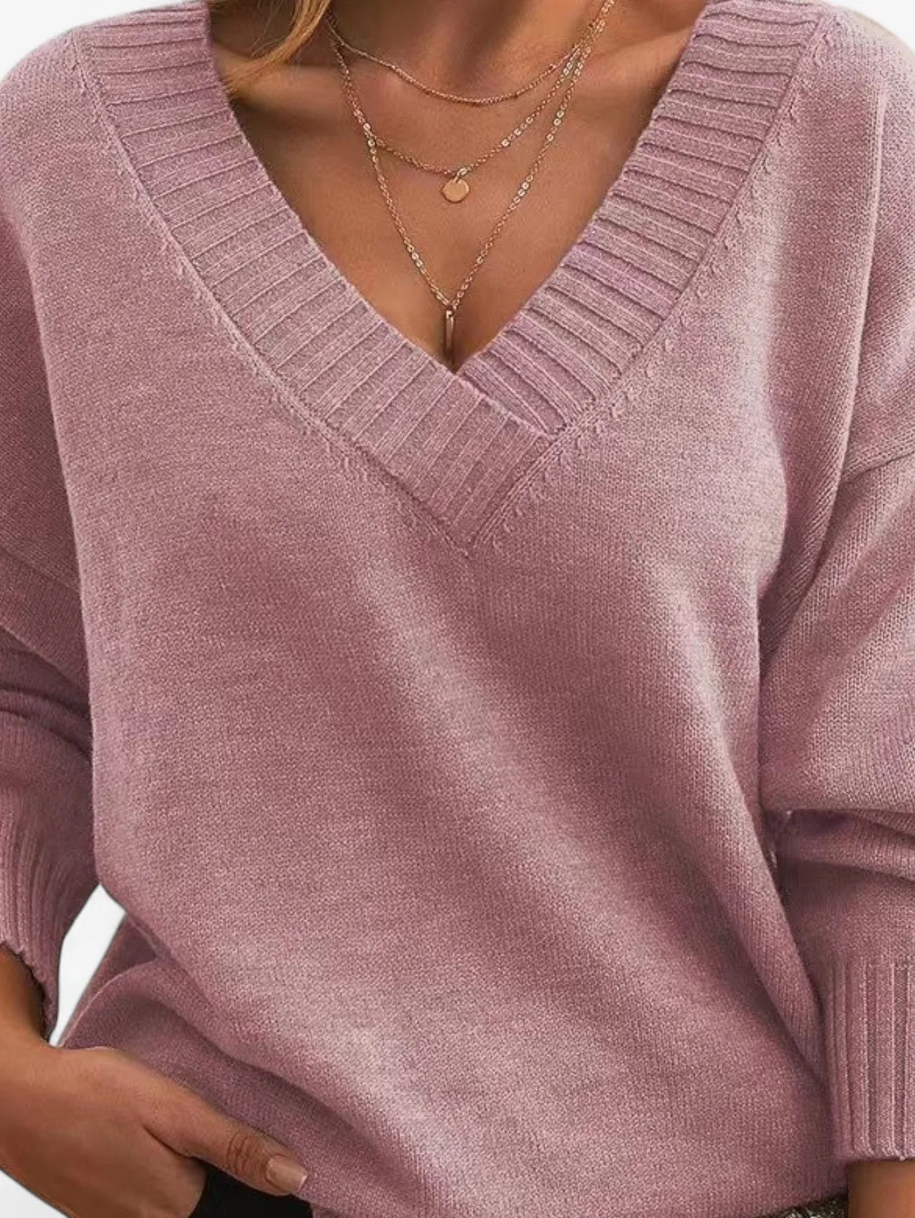 Jada | Women’s V Neck Long Sleeve Knit Sweater Pullover