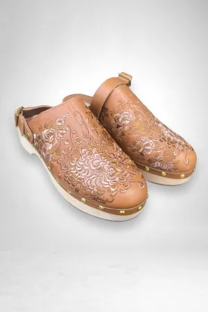 Johnny Was Brown Mono Clog Tonal Leather Slip On Boho Chic JWS7722
