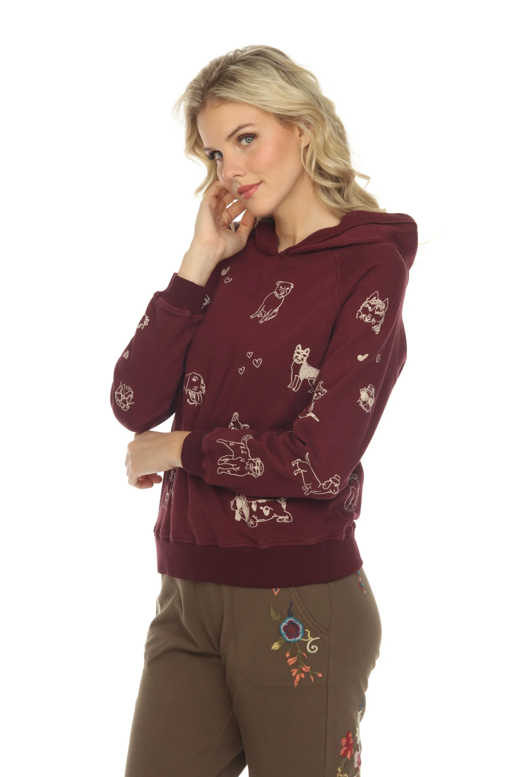 Johnny Was JWLA Tippi Cropped Hooded Sweatshirt Boho Chic J14622
