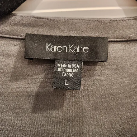 Karen Kane Grey Faux Suede Drapey Fringe Jacket size Large