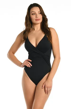 La Blanca Island Goddess Asymmetrical Twist One Piece