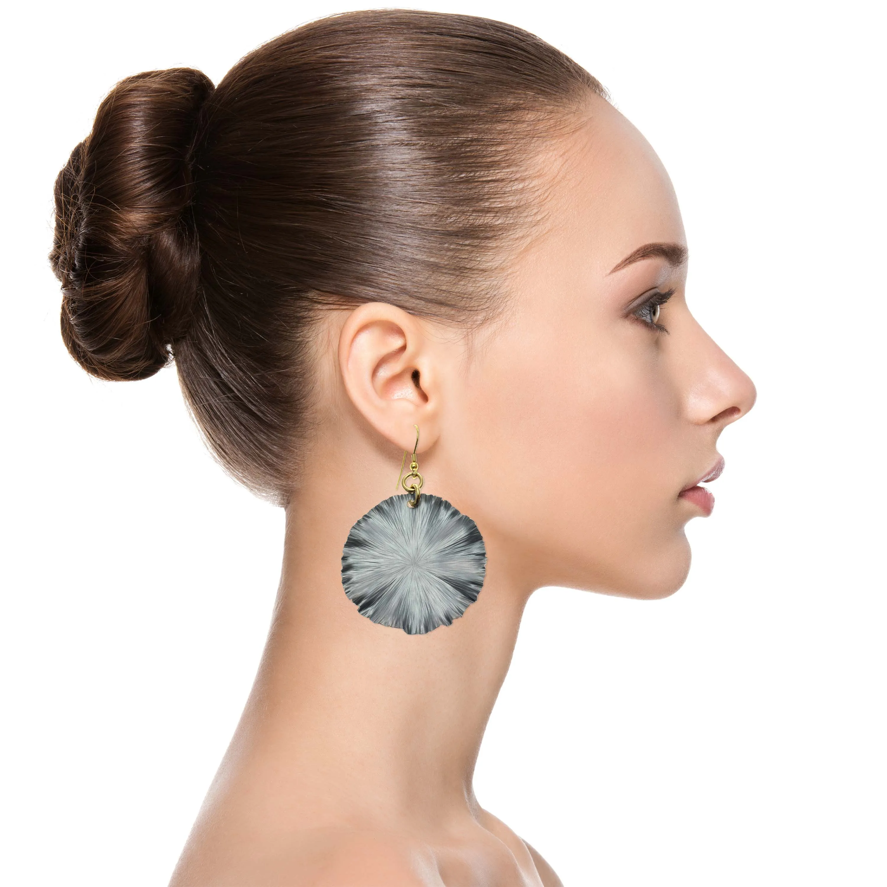Large Lily Pad Anodized Aluminum Pewter Gray Leaf Earrings