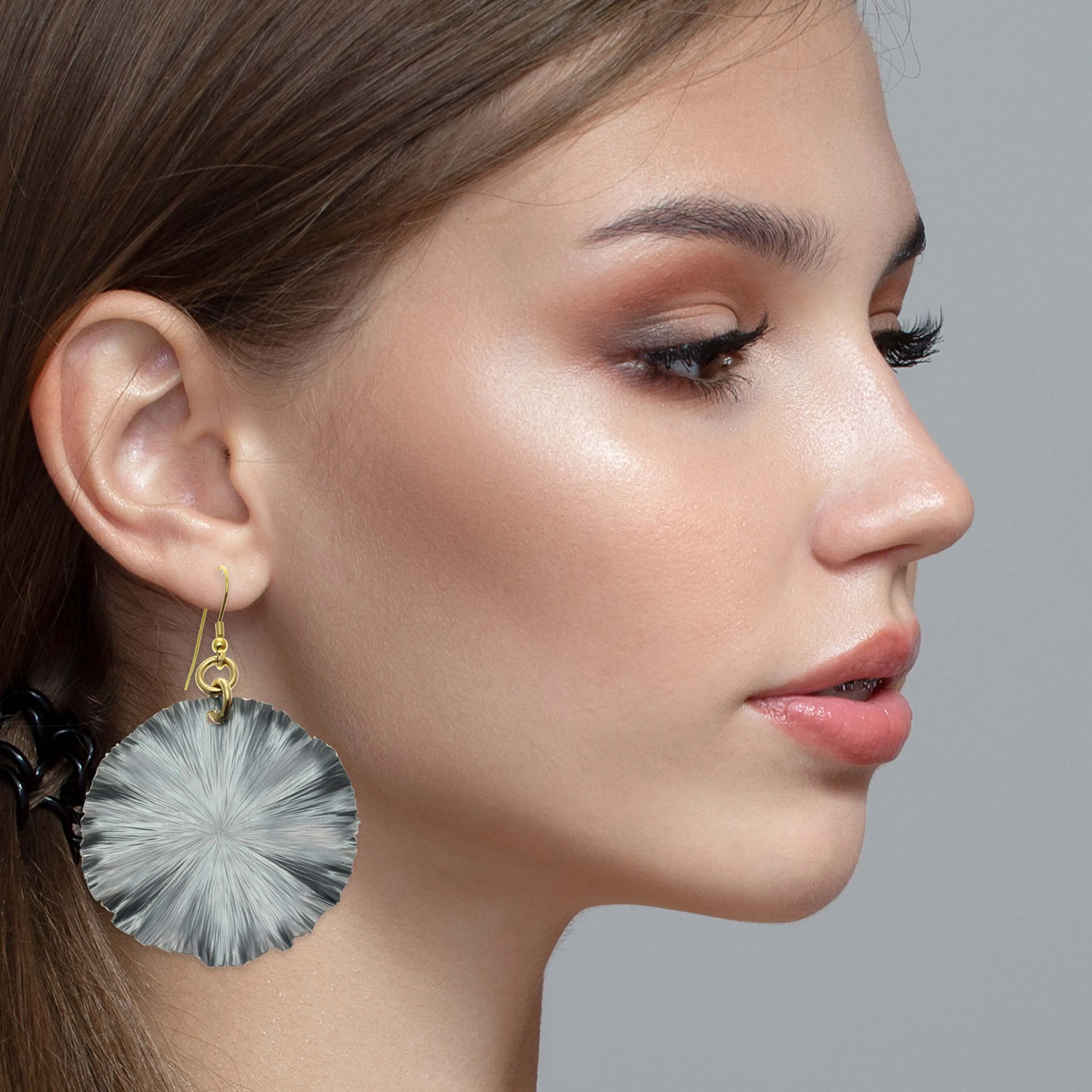 Large Lily Pad Anodized Aluminum Pewter Gray Leaf Earrings