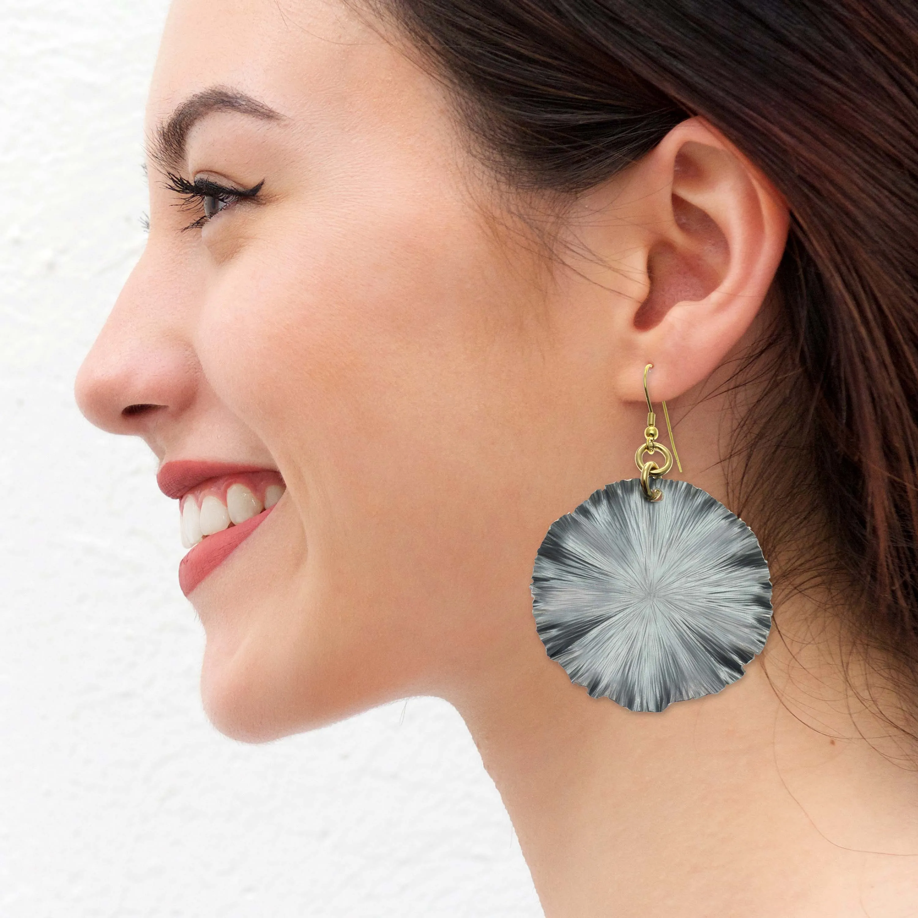Large Lily Pad Anodized Aluminum Pewter Gray Leaf Earrings