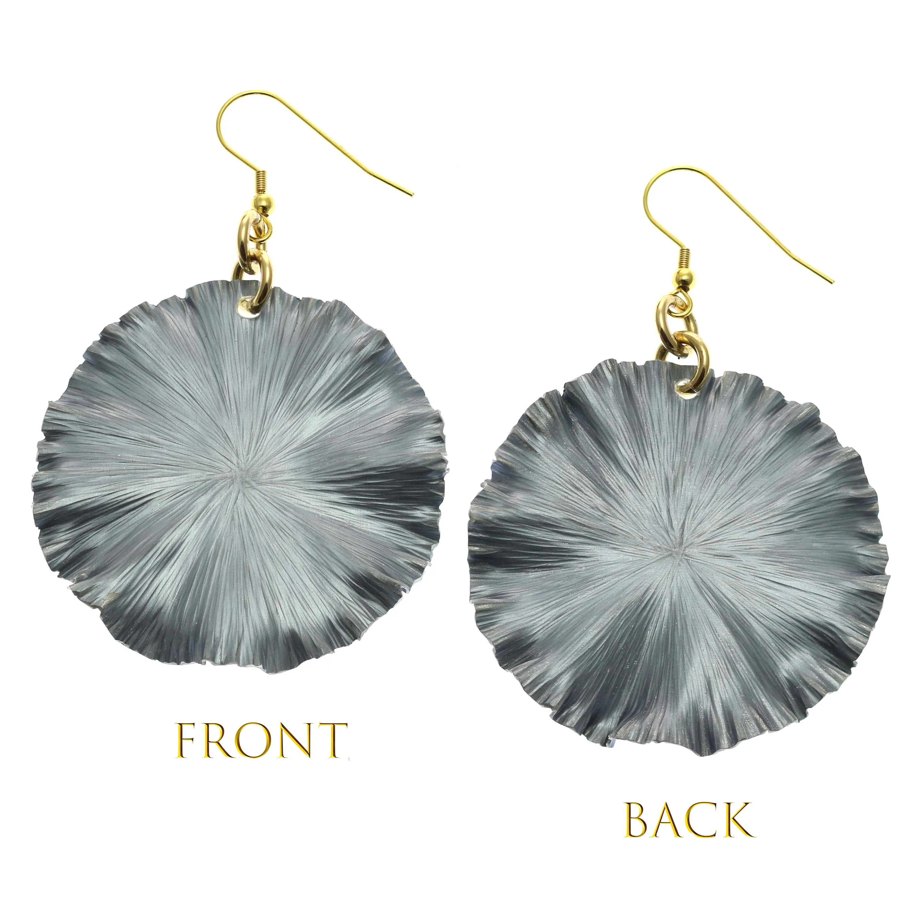 Large Lily Pad Anodized Aluminum Pewter Gray Leaf Earrings