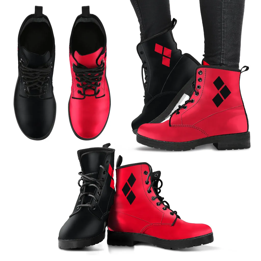 Left Red Right Black, Lace up Ankle Boots Opposites (Left Red)