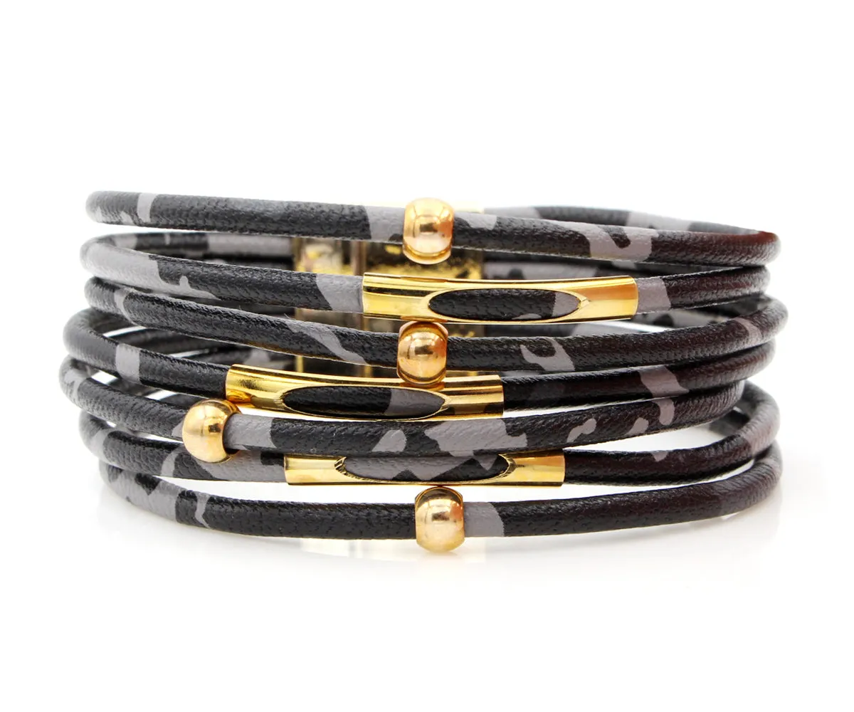 Leopard Animal Print Gray Leather Bracelet
