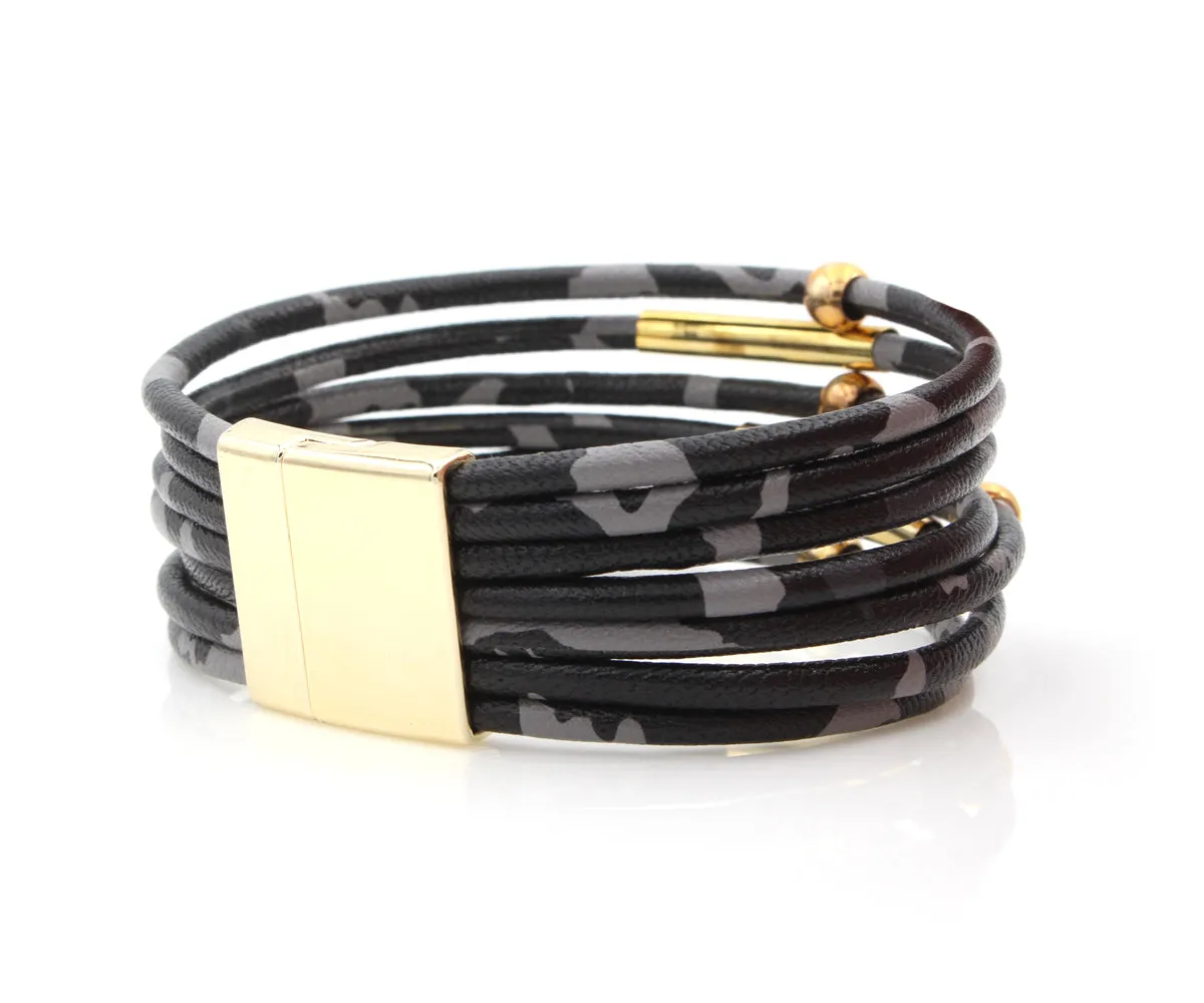 Leopard Animal Print Gray Leather Bracelet