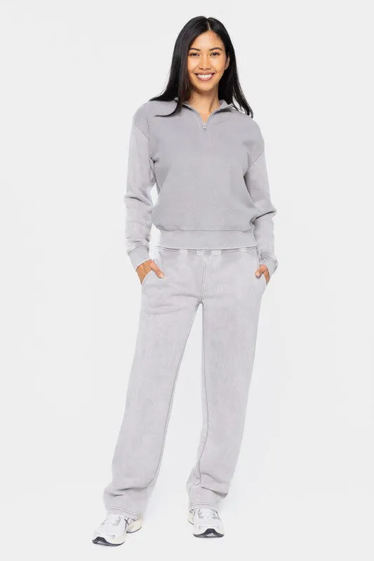 Light Gray Elastic Waist Fleece Pants with Pockets