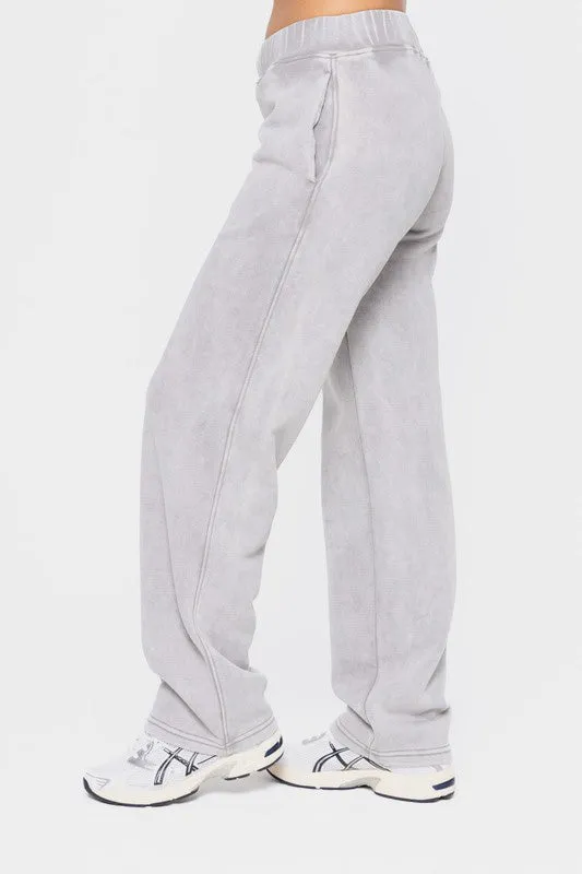 Light Gray Elastic Waist Fleece Pants with Pockets