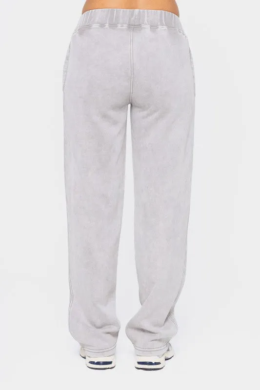 Light Gray Elastic Waist Fleece Pants with Pockets