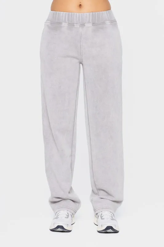 Light Gray Elastic Waist Fleece Pants with Pockets