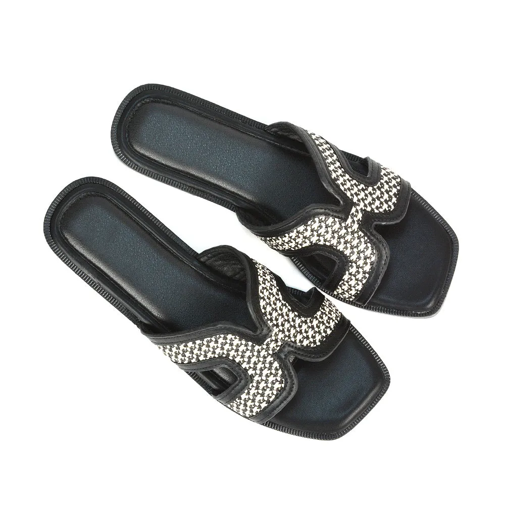 Lola Cut Out Strap Flat Holiday Sandals Summer Slip On Slides in Camel