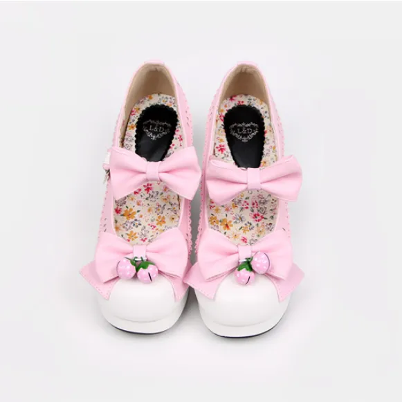 LOLITA STRAWBERRY BELLS BOW STRAP HIGH-HEELED SHOES     yc21023