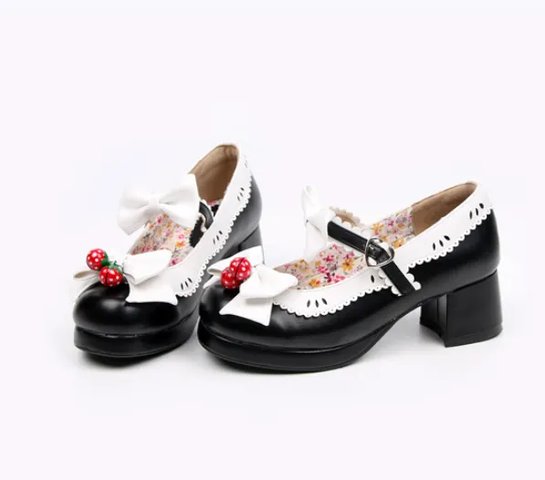 LOLITA STRAWBERRY BELLS BOW STRAP HIGH-HEELED SHOES     yc21023