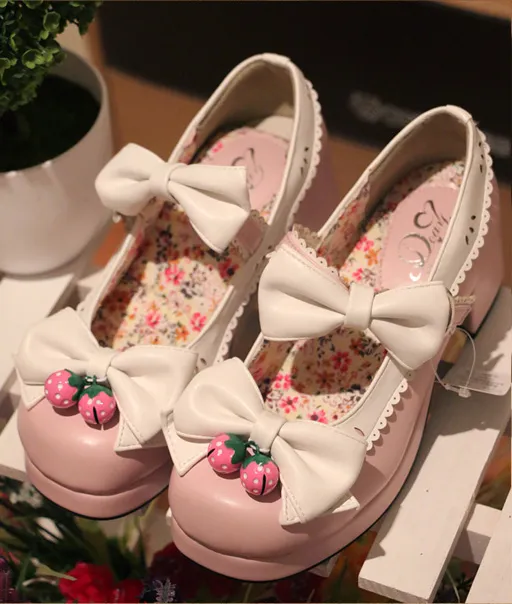 LOLITA STRAWBERRY BELLS BOW STRAP HIGH-HEELED SHOES     yc21023