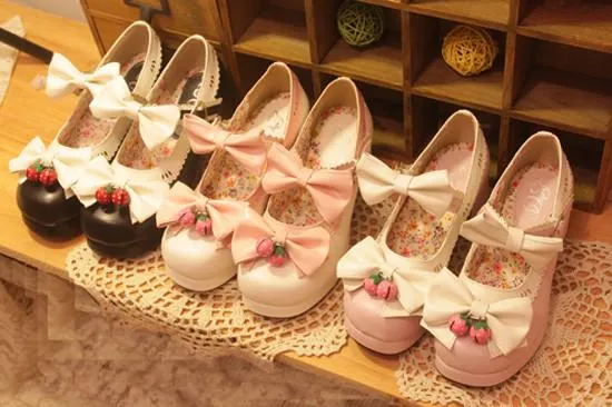 LOLITA STRAWBERRY BELLS BOW STRAP HIGH-HEELED SHOES     yc21023