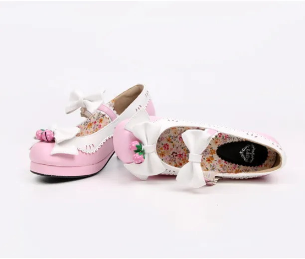 LOLITA STRAWBERRY BELLS BOW STRAP HIGH-HEELED SHOES     yc21023