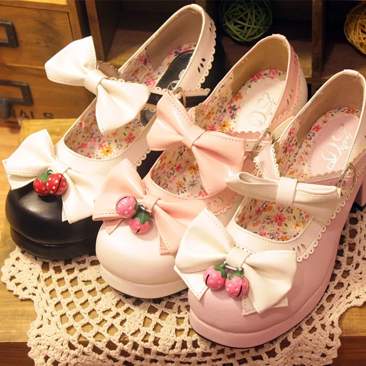 LOLITA STRAWBERRY BELLS BOW STRAP HIGH-HEELED SHOES     yc21023
