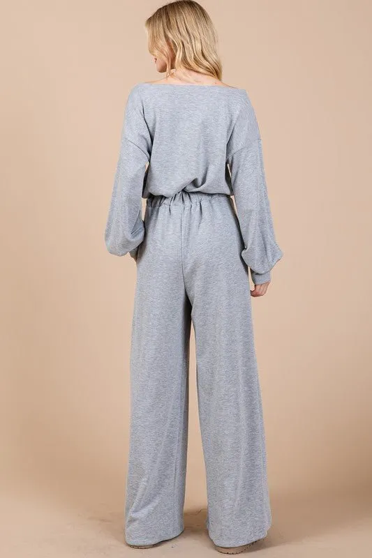 Long Sleeve Drawstring Jumpsuit
