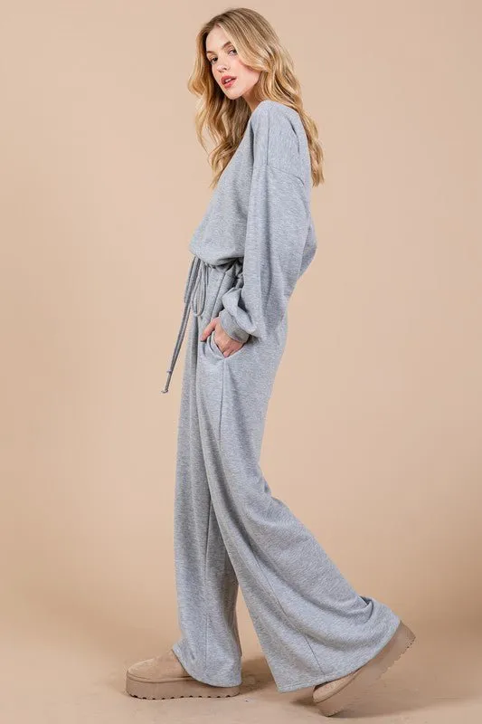 Long Sleeve Drawstring Jumpsuit