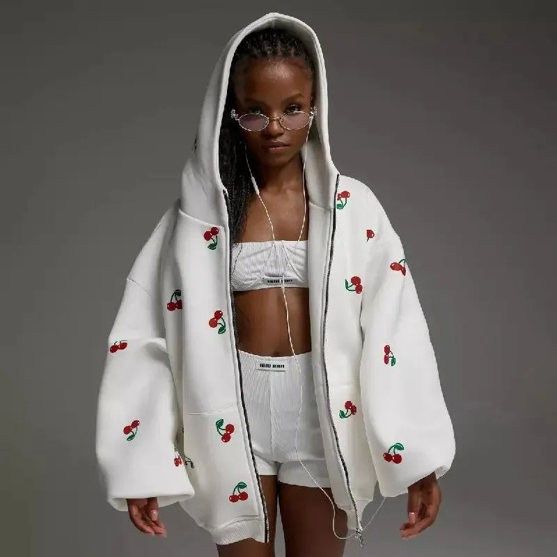 Louise Cherry Zip-Up Hoodie