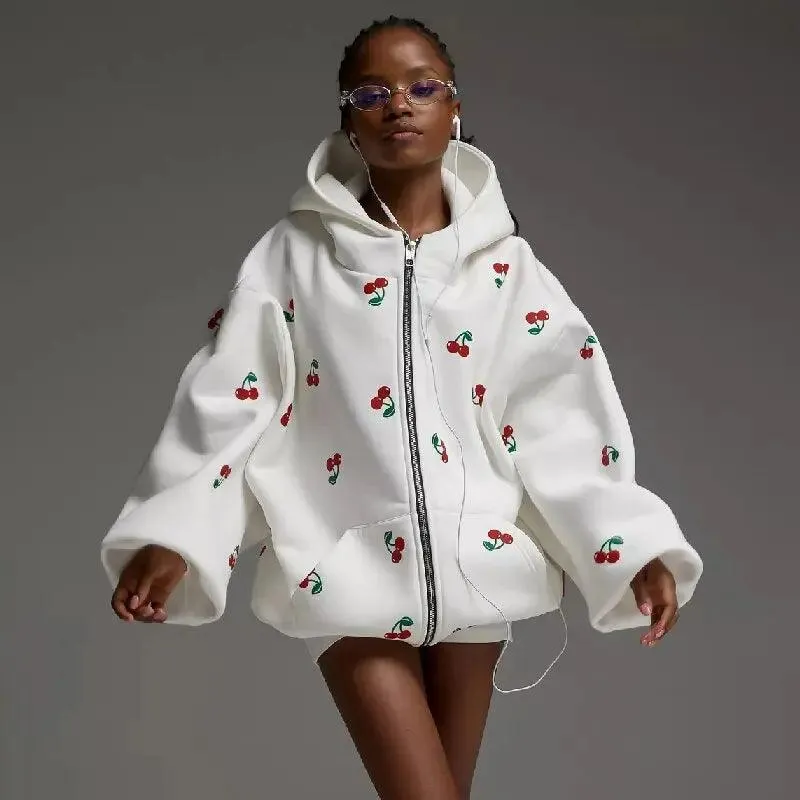 Louise Cherry Zip-Up Hoodie