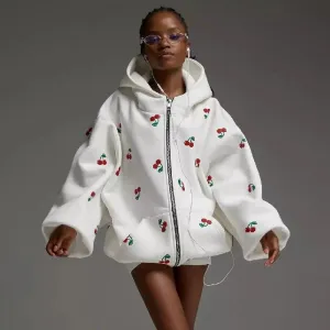Louise Cherry Zip-Up Hoodie