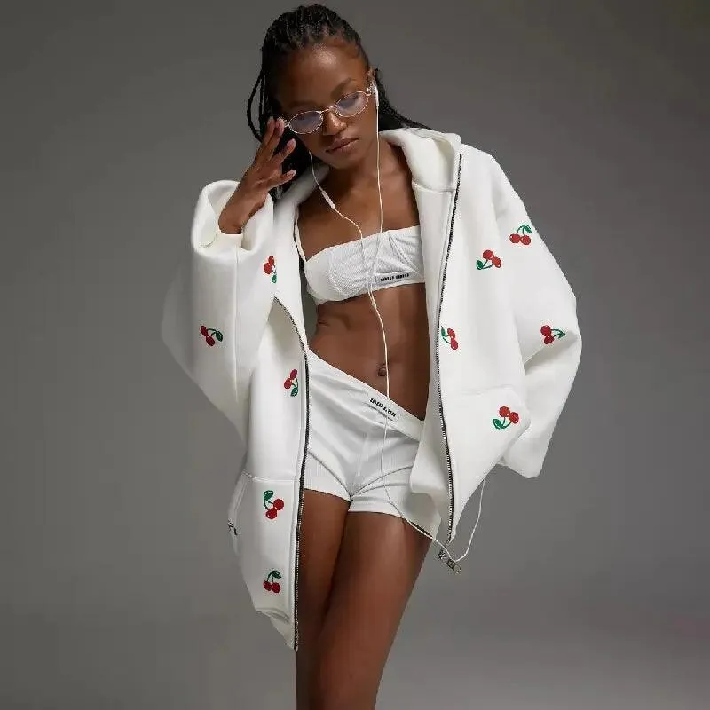 Louise Cherry Zip-Up Hoodie