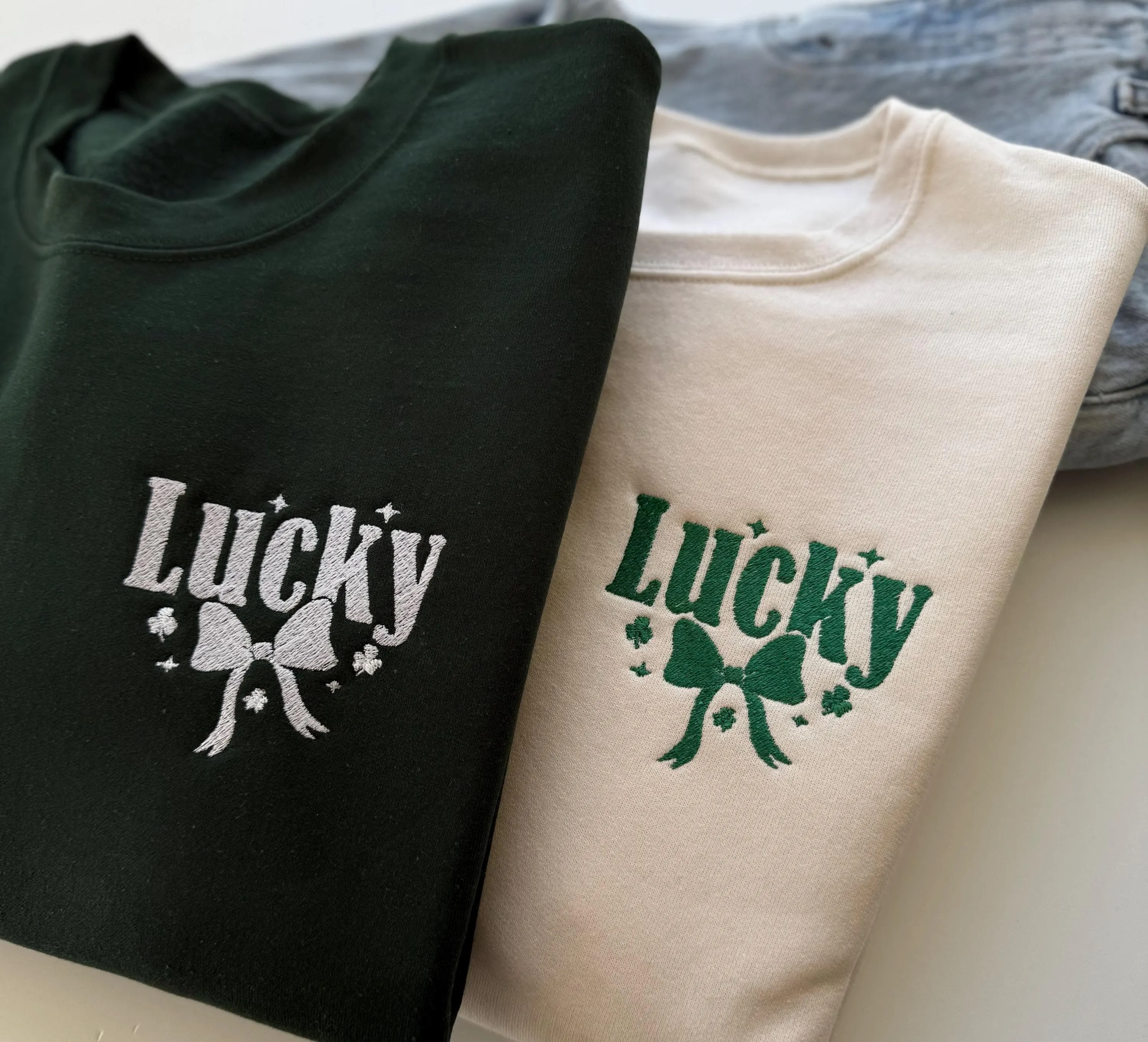 Lucky Embroidered Sweatshirt with Bow